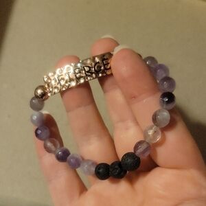 "Fierce" Faceted Amethyst, Lava Stone, & Rose Gold Tone Beaded Stretch Bracelet